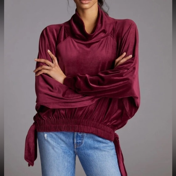 Daily Practice By Anthropologie Side-Tie Velvet Cowlneck Pullover Sweatshirt S - Picture 2 of 10